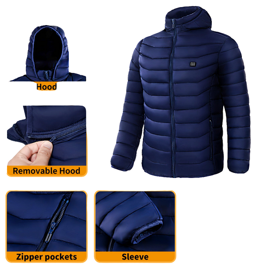 Heated Puffer Jacket Electric Heating Coat Insulated Hood Windbreaker
