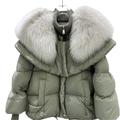 High-end Fox Fur Collar White Duck Down Short Down Jacket Female Light Luxury Loose And Warm Puffer Jacket Coat
