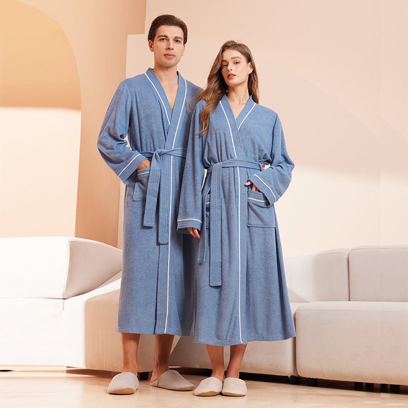 Bathrobe men's and women's towel fabric yukata long sleeved bath towel sleeping robe absorbent quick drying four season style - FashionTech