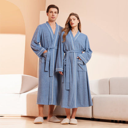 Bathrobe men's and women's towel fabric yukata long sleeved bath towel sleeping robe absorbent quick drying four season style - FashionTech