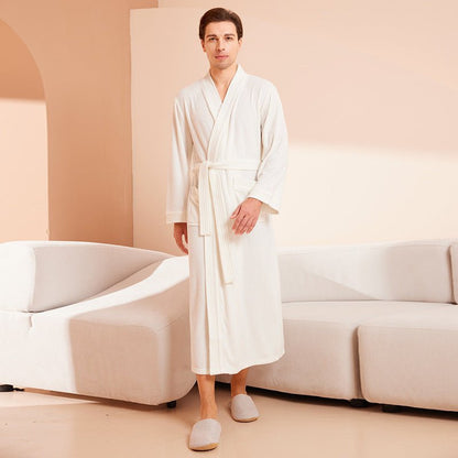 Bathrobe men's and women's towel fabric yukata long sleeved bath towel sleeping robe absorbent quick drying four season style - FashionTech