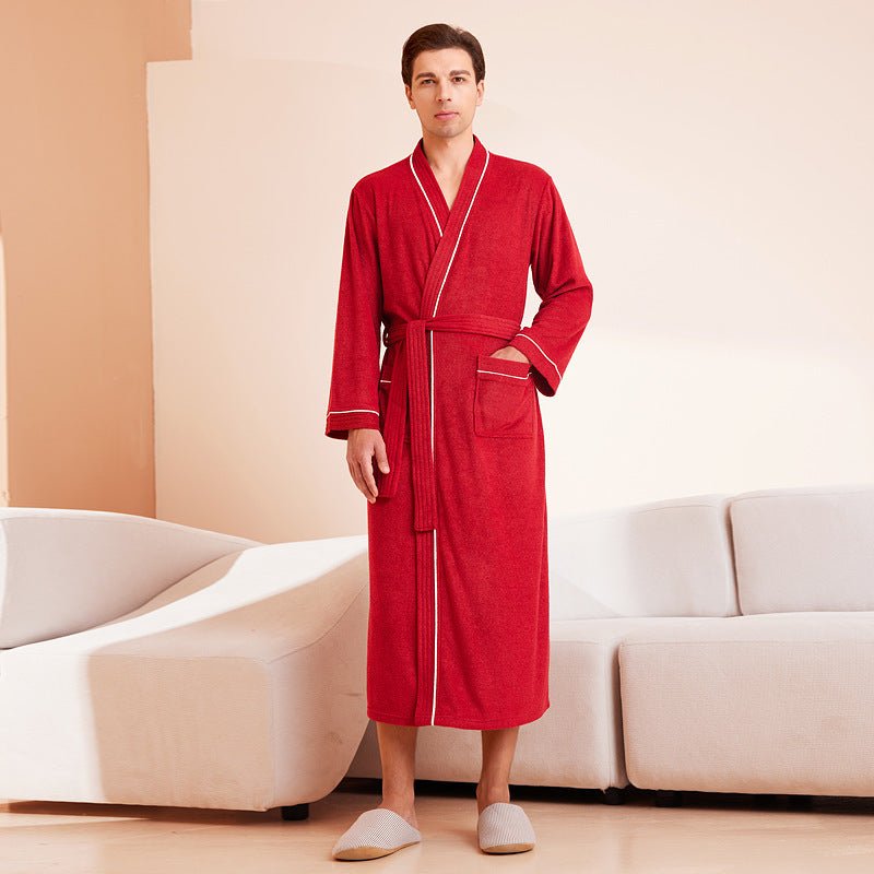 Bathrobe men's and women's towel fabric yukata long sleeved bath towel sleeping robe absorbent quick drying four season style - FashionTech