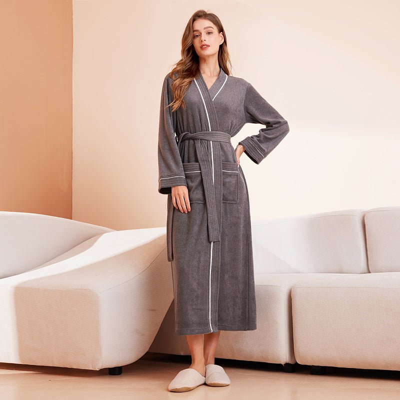 Bathrobe men's and women's towel fabric yukata long sleeved bath towel sleeping robe absorbent quick drying four season style - FashionTech