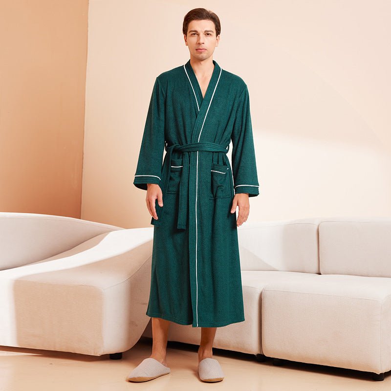 Bathrobe men's and women's towel fabric yukata long sleeved bath towel sleeping robe absorbent quick drying four season style - FashionTech