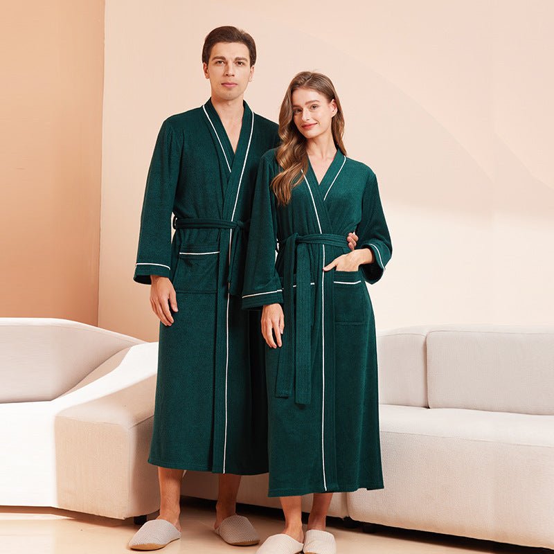 Bathrobe men's and women's towel fabric yukata long sleeved bath towel sleeping robe absorbent quick drying four season style - FashionTech