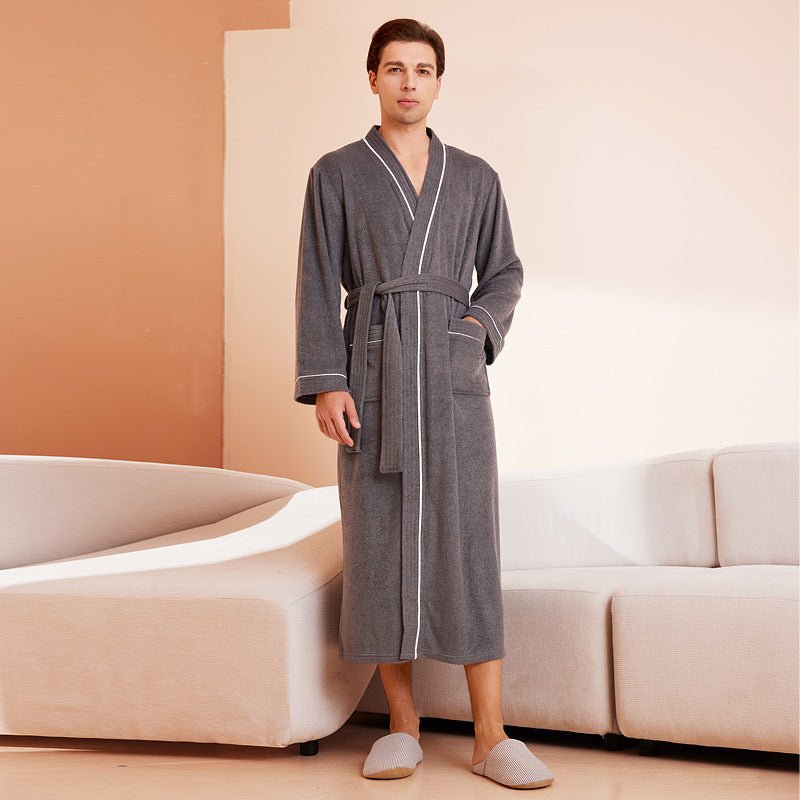 Bathrobe men's and women's towel fabric yukata long sleeved bath towel sleeping robe absorbent quick drying four season style - FashionTech