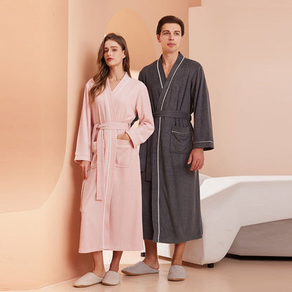 Bathrobe men's and women's towel fabric yukata long sleeved bath towel sleeping robe absorbent quick drying four season style - FashionTech