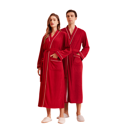 Bathrobe men's and women's towel fabric yukata long sleeved bath towel sleeping robe absorbent quick drying four season style - FashionTech
