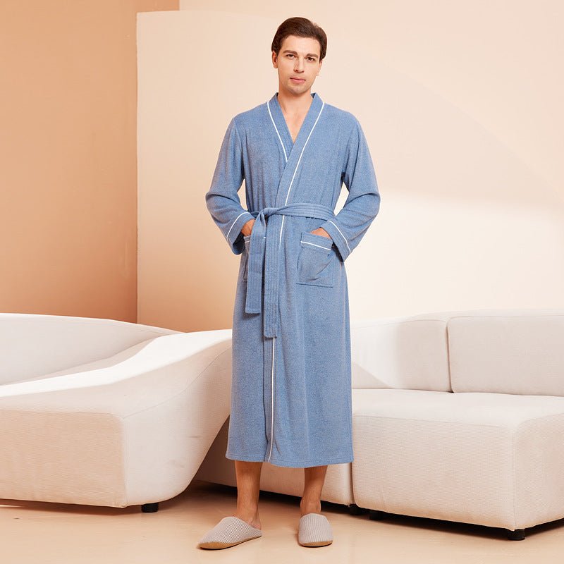 Bathrobe men's and women's towel fabric yukata long sleeved bath towel sleeping robe absorbent quick drying four season style - FashionTech