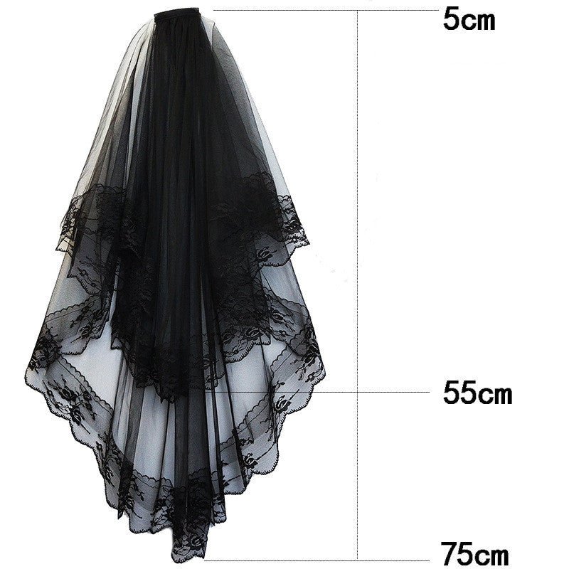 Black Halloween Headdress Lace Short Bridal Veil Vintage Face Cover Wedding Photo White Wedding Veil - Tech Tready