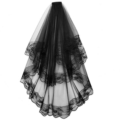 Black Halloween Headdress Lace Short Bridal Veil Vintage Face Cover Wedding Photo White Wedding Veil - Tech Tready
