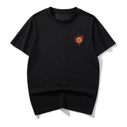Black thread embroidery dragon pattern short sleeved T-shirt round neck pure cotton breathable top for men's fashion - Tech Tready