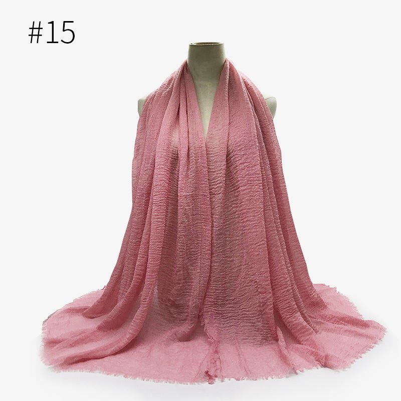 Bubble plain Scarf / cotton scarf fringes women soft solid hijab popular muffler shawls big Pashmina wrap hijab - Tech Tready