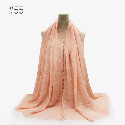 Bubble plain Scarf / cotton scarf fringes women soft solid hijab popular muffler shawls big Pashmina wrap hijab - Tech Tready