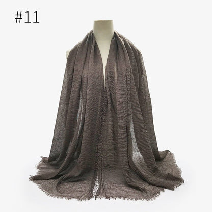 Bubble plain Scarf / cotton scarf fringes women soft solid hijab popular muffler shawls big Pashmina wrap hijab - Tech Tready