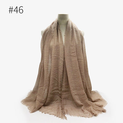 Bubble plain Scarf / cotton scarf fringes women soft solid hijab popular muffler shawls big Pashmina wrap hijab - Tech Tready