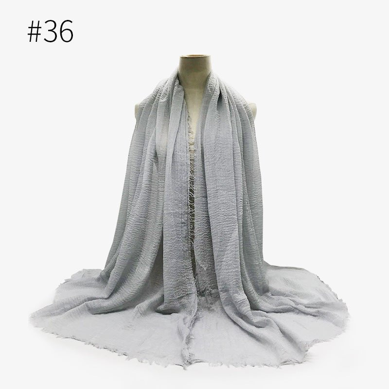 Bubble plain Scarf / cotton scarf fringes women soft solid hijab popular muffler shawls big Pashmina wrap hijab - FashionTech
