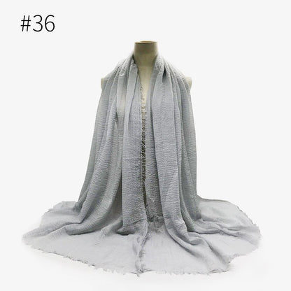 Bubble plain Scarf / cotton scarf fringes women soft solid hijab popular muffler shawls big Pashmina wrap hijab - FashionTech