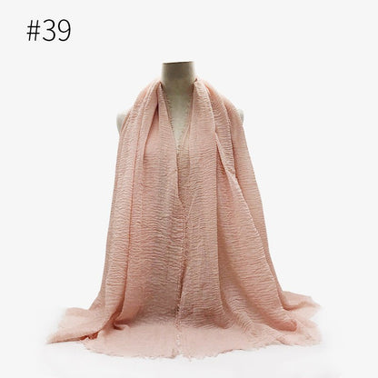 Bubble plain Scarf / cotton scarf fringes women soft solid hijab popular muffler shawls big Pashmina wrap hijab - Tech Tready