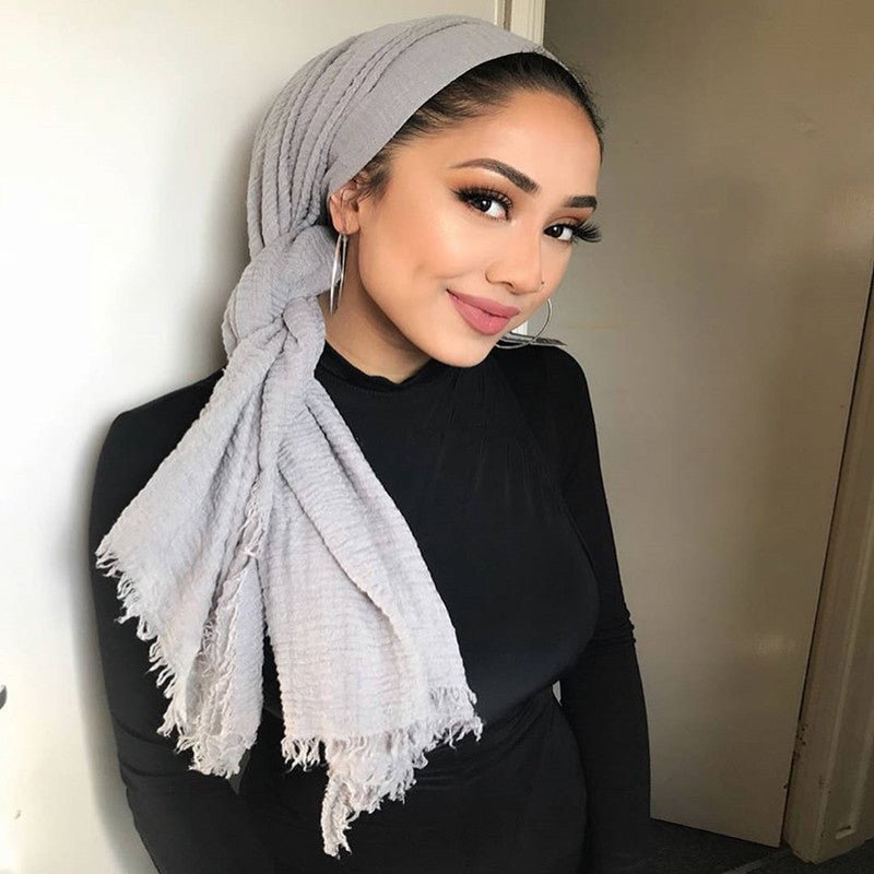 Bubble plain Scarf / cotton scarf fringes women soft solid hijab popular muffler shawls big Pashmina wrap hijab - Tech Tready