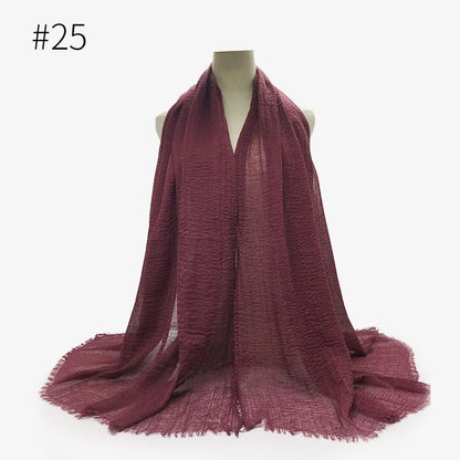 Bubble plain Scarf / cotton scarf fringes women soft solid hijab popular muffler shawls big Pashmina wrap hijab - Tech Tready