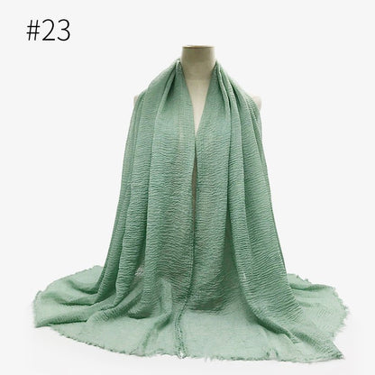 Bubble plain Scarf / cotton scarf fringes women soft solid hijab popular muffler shawls big Pashmina wrap hijab - Tech Tready