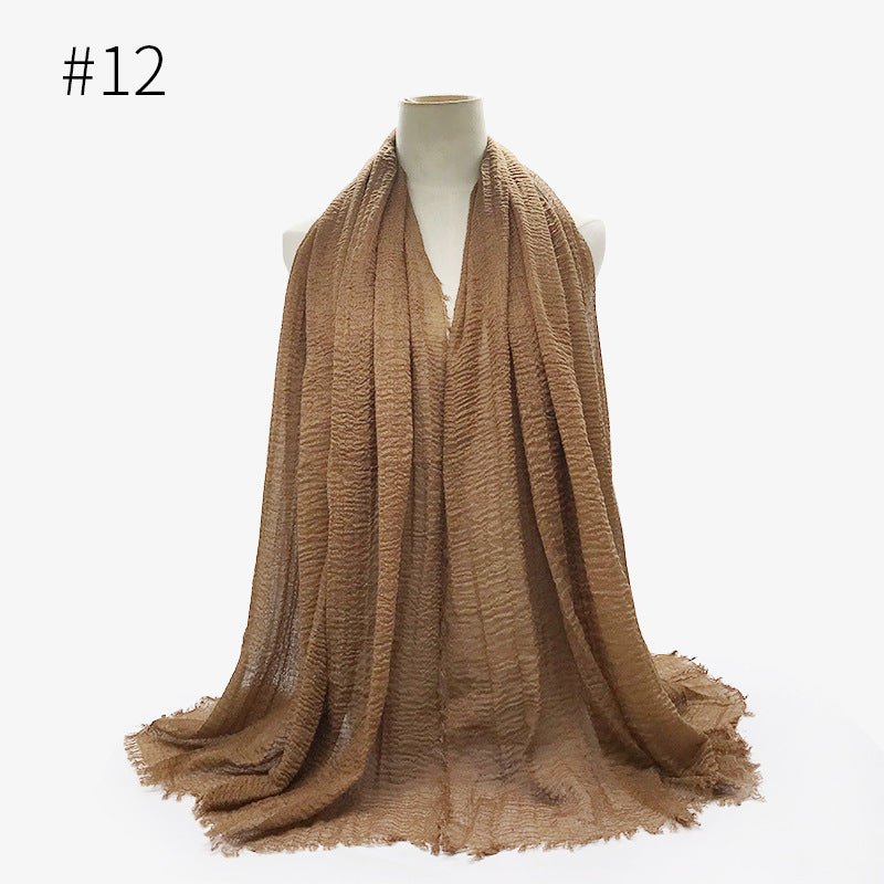 Bubble plain Scarf / cotton scarf fringes women soft solid hijab popular muffler shawls big Pashmina wrap hijab - Tech Tready
