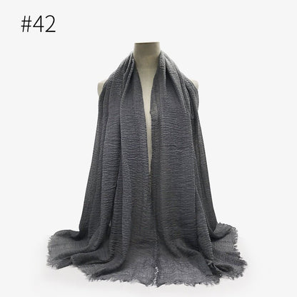 Bubble plain Scarf / cotton scarf fringes women soft solid hijab popular muffler shawls big Pashmina wrap hijab - Tech Tready