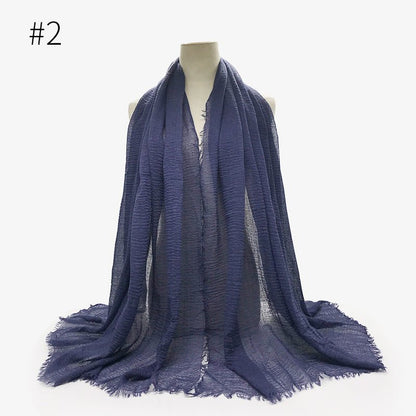 Bubble plain Scarf / cotton scarf fringes women soft solid hijab popular muffler shawls big Pashmina wrap hijab - Tech Tready