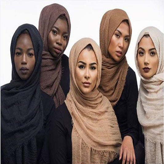 Bubble plain Scarf / cotton scarf fringes women soft solid hijab popular muffler shawls big Pashmina wrap hijab - Tech Tready