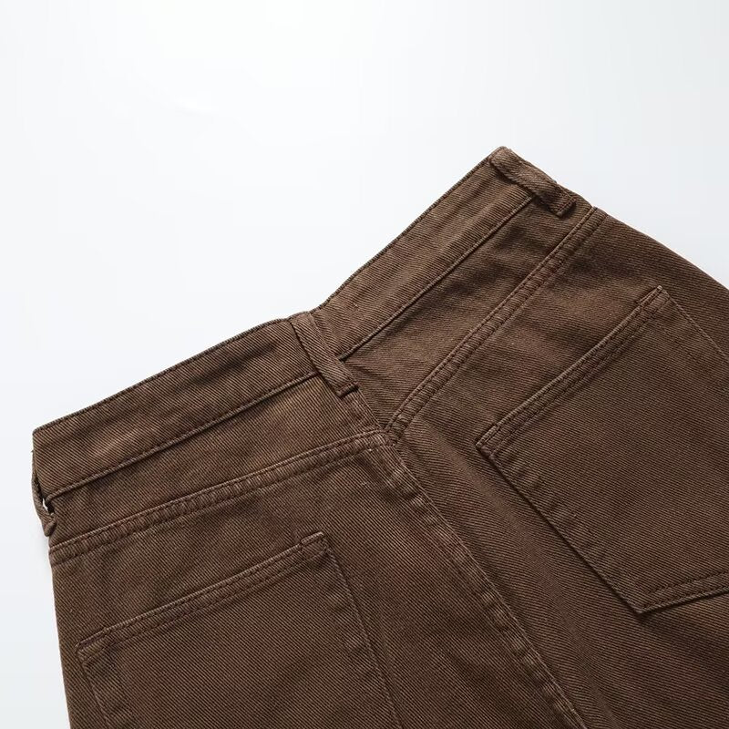 Casual and versatile solid color wide leg jeans for women - FashionTech