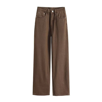 Casual and versatile solid color wide leg jeans for women - FashionTech