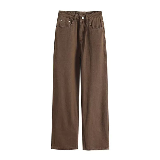 Casual and versatile solid color wide leg jeans for women - FashionTech