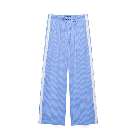 Casual lace checkered pajama style pants for women - FashionTech