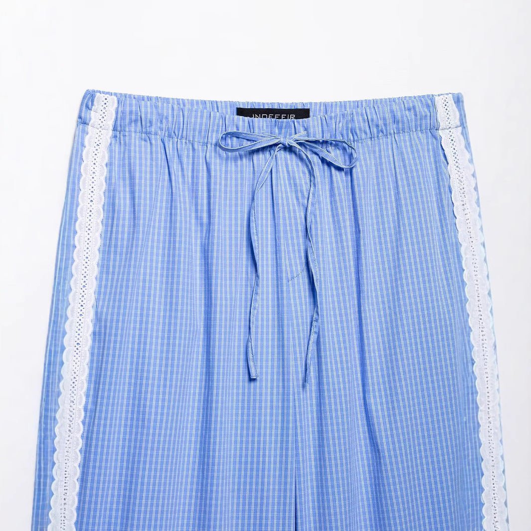 Casual lace checkered pajama style pants for women - FashionTech