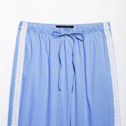 Casual lace checkered pajama style pants for women - FashionTech