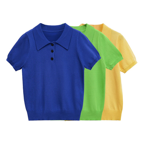Casual polo shirt collar short sleeved knitted T-shirt - Tech Tready