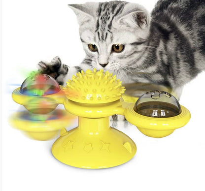 Cat Entertainment Set - Interactive Rotating Disk, Feather Teasers, Tumbler, Windmill Toy - Keeps Cats Active & Engaged - FashionTech