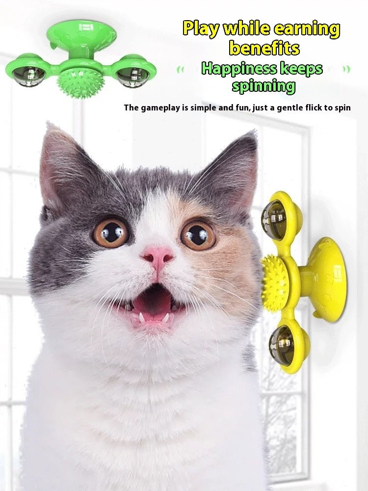 Cat Entertainment Set - Interactive Rotating Disk, Feather Teasers, Tumbler, Windmill Toy - Keeps Cats Active & Engaged - FashionTech