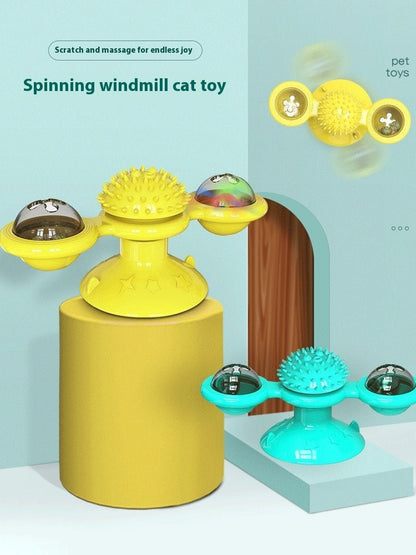 Cat Entertainment Set - Interactive Rotating Disk, Feather Teasers, Tumbler, Windmill Toy - Keeps Cats Active & Engaged - FashionTech