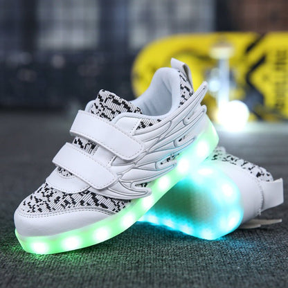 Children's Shoes Led Light Shoes Children's Wings Light Shoes Usb Charging Colorful Luminous Shoes Casual Light Shoes - FashionTech