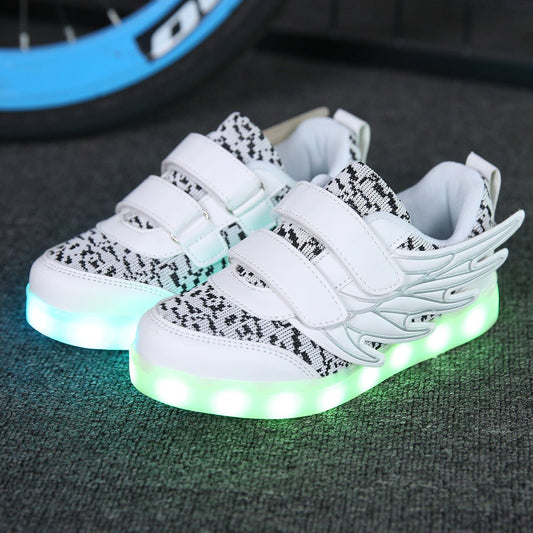 Children's Shoes Led Light Shoes Children's Wings Light Shoes Usb Charging Colorful Luminous Shoes Casual Light Shoes - FashionTech