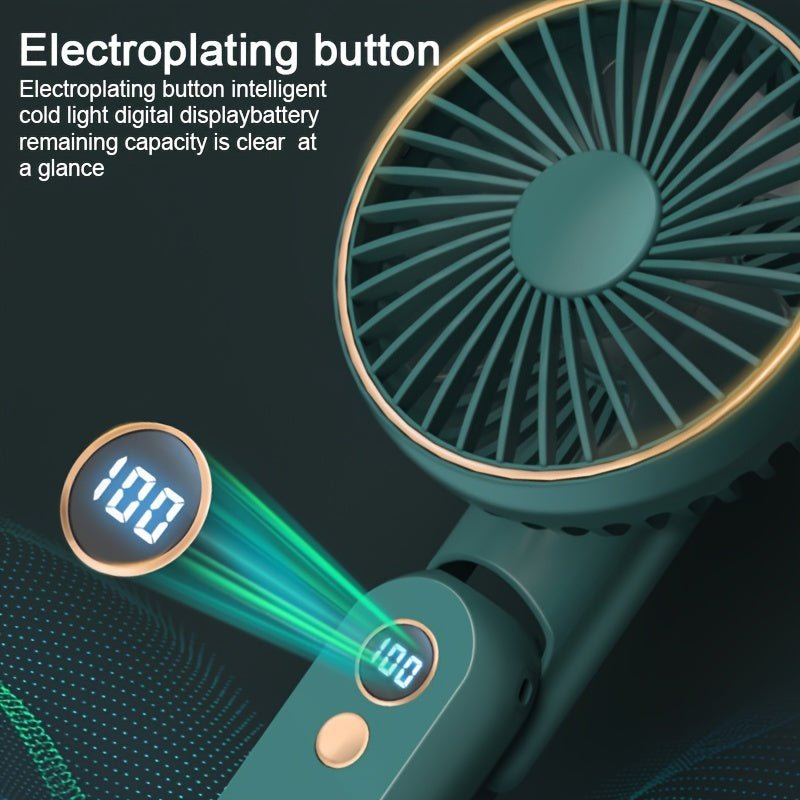 Compact Personal Fan - 5 Speed Settings, Quiet Brushless Motor, Rechargeable 2000mAh Power Bank, Foldable, Portable, Long - Lasting, Small, and Lightweight for Outdoor or Indoor Use - FashionTech