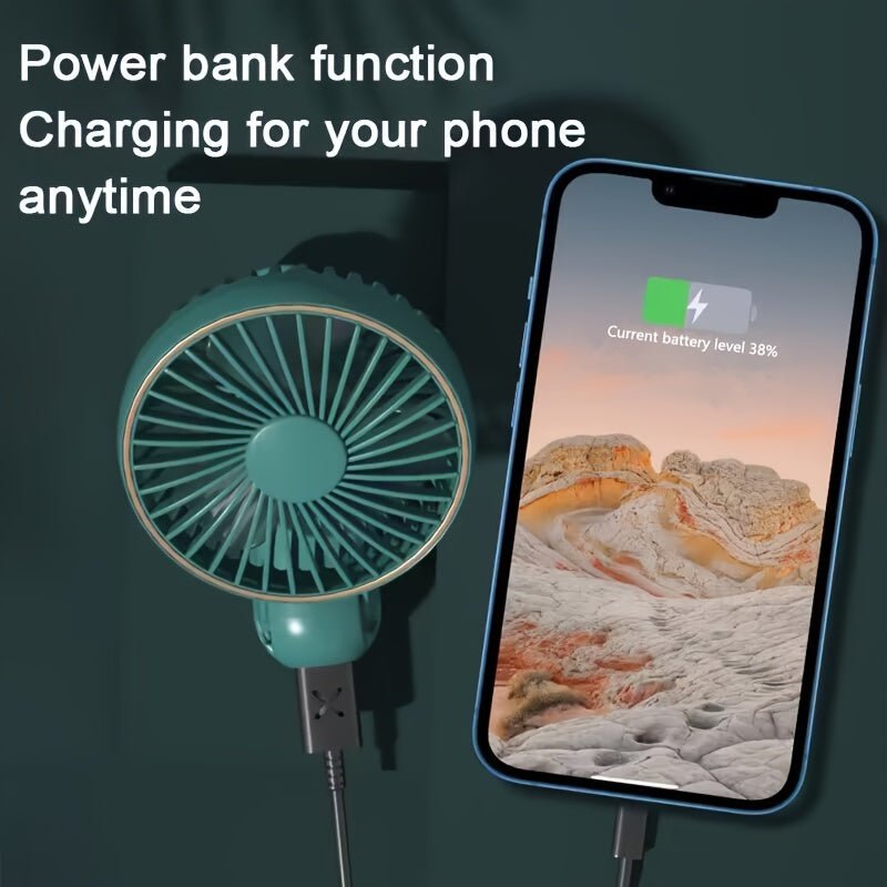Compact Personal Fan - 5 Speed Settings, Quiet Brushless Motor, Rechargeable 2000mAh Power Bank, Foldable, Portable, Long - Lasting, Small, and Lightweight for Outdoor or Indoor Use - FashionTech