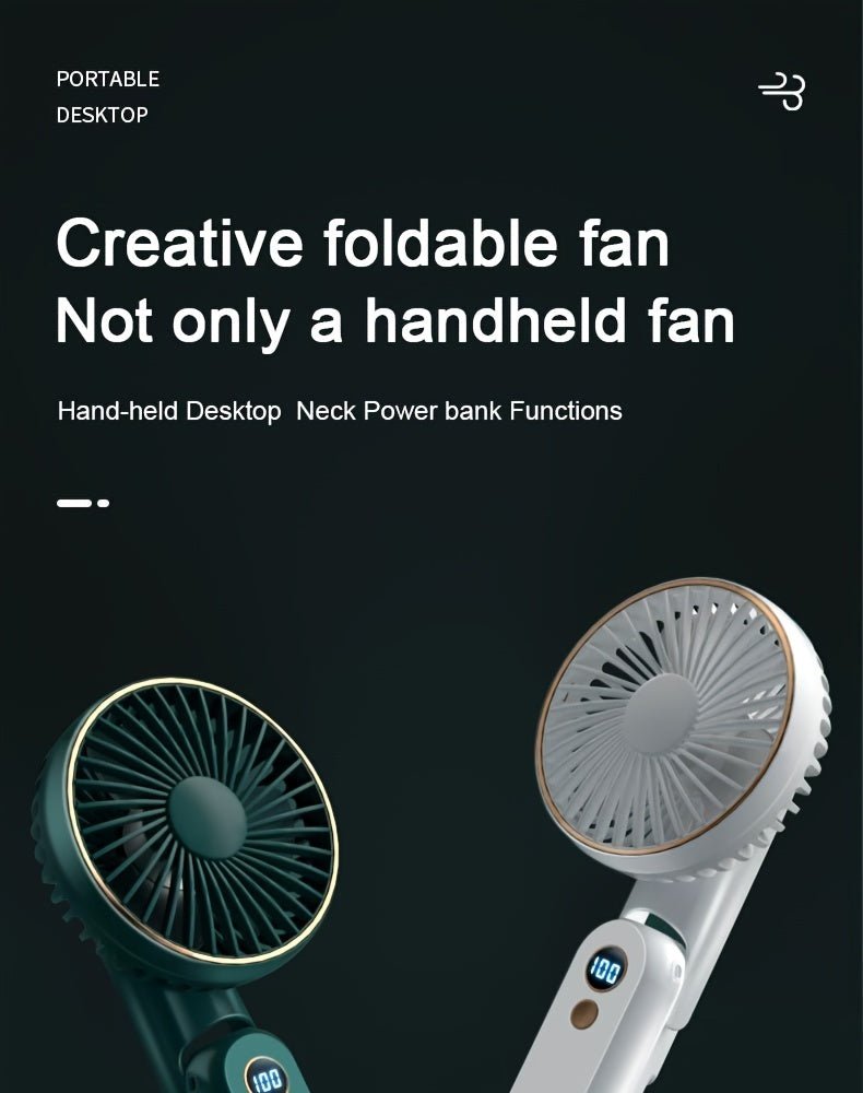 Compact Personal Fan - 5 Speed Settings, Quiet Brushless Motor, Rechargeable 2000mAh Power Bank, Foldable, Portable, Long - Lasting, Small, and Lightweight for Outdoor or Indoor Use - FashionTech