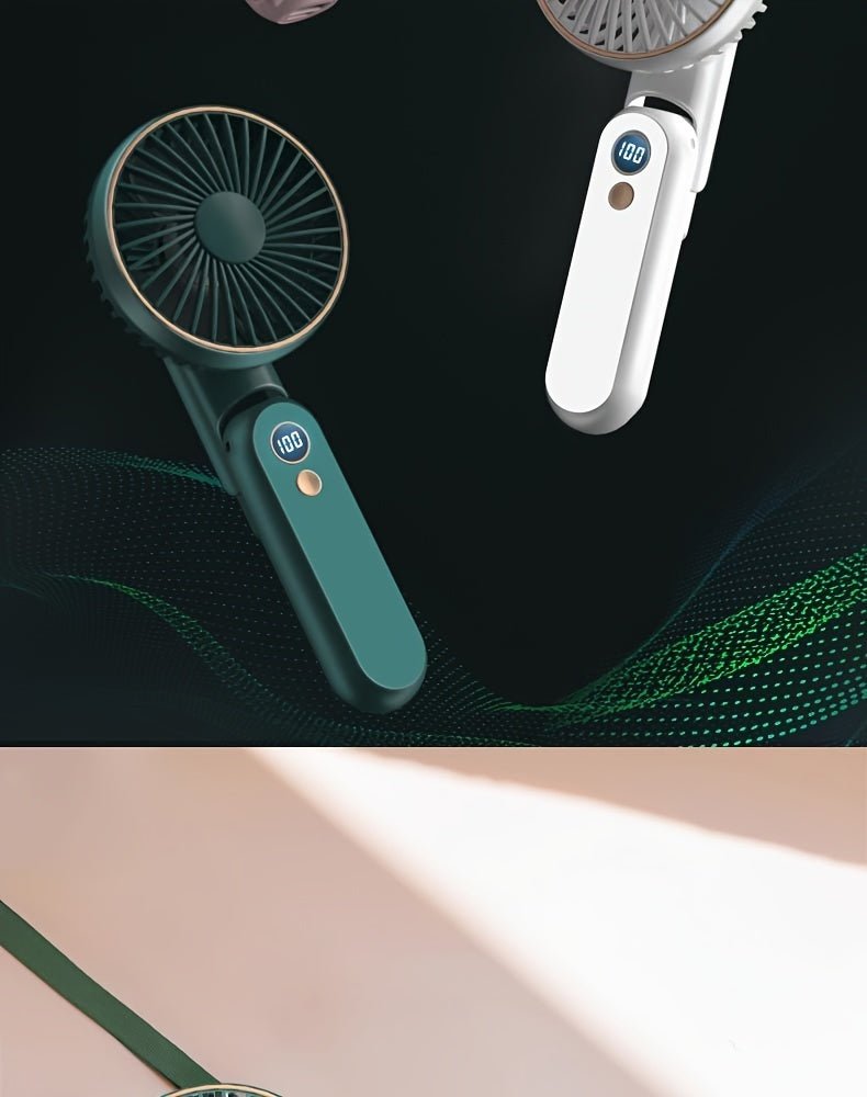 Compact Personal Fan - 5 Speed Settings, Quiet Brushless Motor, Rechargeable 2000mAh Power Bank, Foldable, Portable, Long - Lasting, Small, and Lightweight for Outdoor or Indoor Use - FashionTech