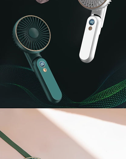 Compact Personal Fan - 5 Speed Settings, Quiet Brushless Motor, Rechargeable 2000mAh Power Bank, Foldable, Portable, Long - Lasting, Small, and Lightweight for Outdoor or Indoor Use - FashionTech