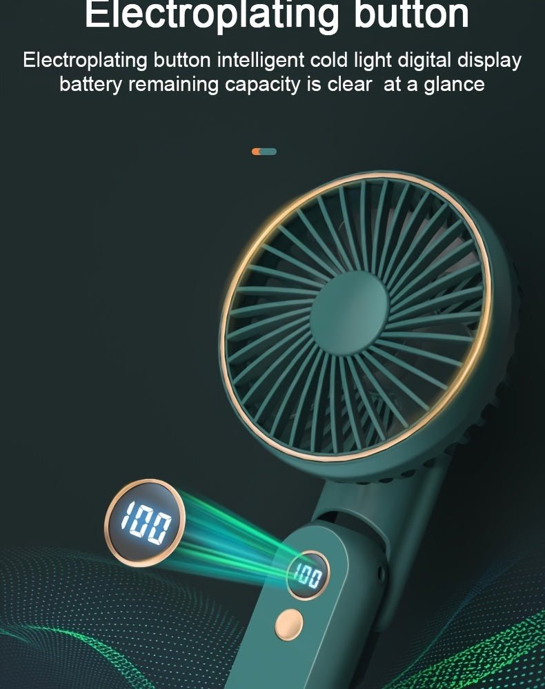 Compact Personal Fan - 5 Speed Settings, Quiet Brushless Motor, Rechargeable 2000mAh Power Bank, Foldable, Portable, Long - Lasting, Small, and Lightweight for Outdoor or Indoor Use - FashionTech