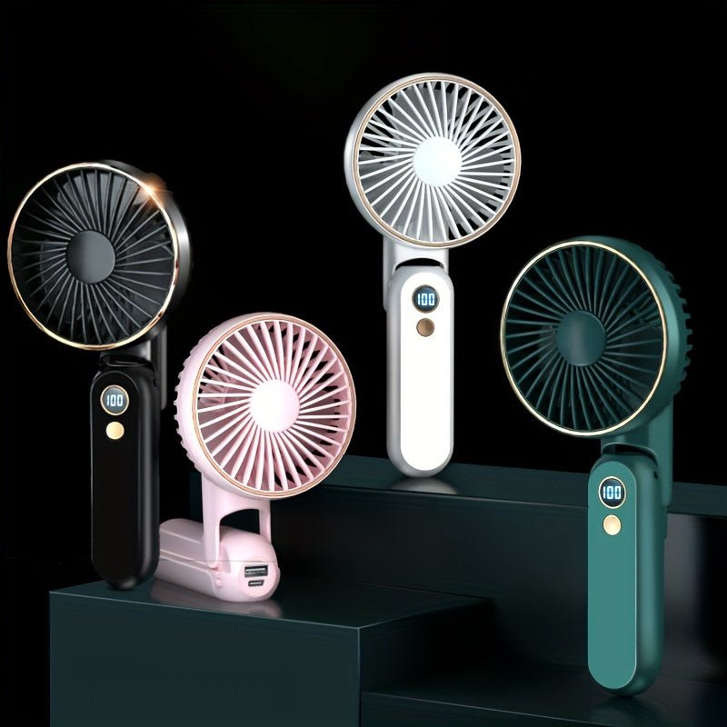 Compact Personal Fan - 5 Speed Settings, Quiet Brushless Motor, Rechargeable 2000mAh Power Bank, Foldable, Portable, Long - Lasting, Small, and Lightweight for Outdoor or Indoor Use - FashionTech