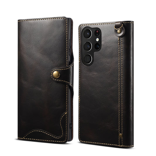 Samsung S22 Retro Leather Leather Case S24Ultra Phone Case Flip Cover S10+Card Insertion Leather Case Comes with Hand Rope